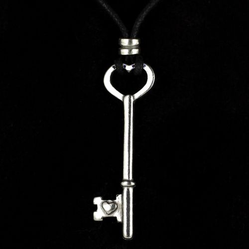 Pewter Key Pendant on Long Black Cord